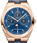 Overseas Ultra Thin Perpetual Calendar in Rose Gold On Blue Aligator Leather Strap with White Dial