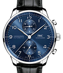 Portugieser Chronograph 41mm in Steel on Black Croocodile Leather Strap with Blue Arabic Dial