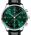 Portugieser Chronograph 41mm in Steel on Black Croocodile Leather Strap with Green Arabic Dial