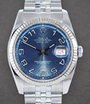 Datejust 36mm in Steel with White Gold Fluted Bezel on Jubilee Bracelet with Blue Concentric Arabic Dial