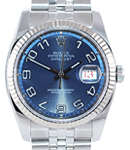 Datejust 36mm in Steel with White Gold Fluted Bezel on Jubilee Bracelet with Blue Concentric Arabic Dial