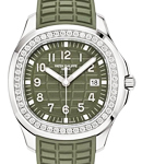 Aquanaut Luce 5267 in Steel with Diamond Bezel on Khaki Green Rubber Strap with Khaki Green Aquanaut Pattern Dial