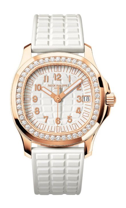 Aquanaut Luce 5269 Dual Time in Rose Gold with Diamond Bezel on White Rubber Strap with White Aquanaut Dial