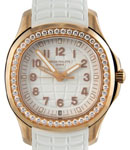 Aquanaut Luce 5269R Dual Time in Rose Gold with Diamond Bezel on White Rubber Strap with White Aquanaut Dial