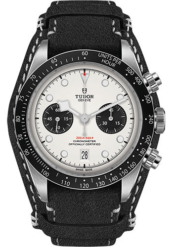 Heritage Black Bay Chrono in Steel with Black Bezel on Black Calfskin Leather Strap with White Dial