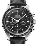Speedmaster Moonwatch Chronometer in Steel with Black Bezel on Black Calfskin Leather Strap with Black Dial