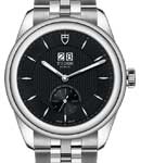 Glamour Double Date 42mm in Steel on Steel Bracelet with Black Dial