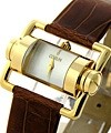  Lady's Horizontal Yellow Gold on Strap with Silver Dial on Brown Strap