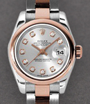 Lady Datejust in Steel with Rose Gold Smooth Bezel on Oyster Bracelet with Silver Diamond Dial