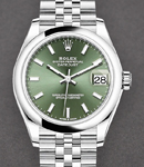 Mid Size 31mm DateJust in Steel with Smooth Bezel on Jubilee Bracelet with Green Stick Dial