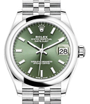 Mid Size 31mm DateJust in Steel with Smooth Bezel on Jubilee Bracelet with Green Stick Dial