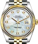 Datejust 41mm in Steel with Yellow Gold Fluted Bezel on Jubilee Bracelet with MOP Diamond Dial