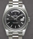 President Day Date 40mm in White Gold with Fluted Bezel on President Bracelet with Black Stick Dial