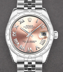 DateJust 31mm in Steel with Scattered Diamond Bezel on Steel Jubilee Bracelet with Pink Roman Dial