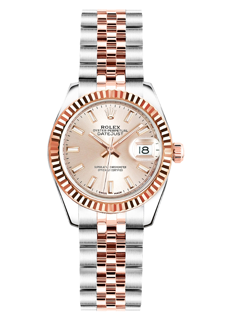 Pre-Owned Rolex Ladies Datejust 26mm in Steel with Rose Gold Fluted Bezel