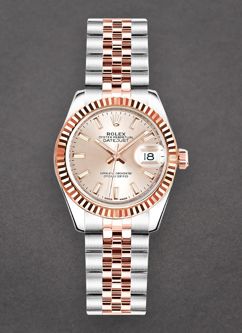 Pre-Owned Rolex Ladies Datejust 26mm in Steel with Rose Gold Fluted Bezel