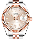 Ladies Datejust 26mm in Steel with Rose Gold Fluted Bezel on Jubilee Bracelet with Pink Stick Dial