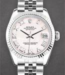 Mid Size DateJust in Steel with Fluted Bezel on Steel Jubilee Bracelet with Pink MOP Roman Dial