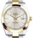 Datejust 41mm in Steel with Yellow Gold Smooth Bezel On Oyster Bracelet with Silver Stick Dial