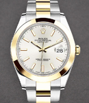 Datejust 41mm in Steel with Yellow Gold Smooth Bezel On Oyster Bracelet with Silver Stick Dial