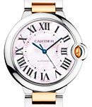 Ballon Bleu 36mm in Steel on Steel and Rose Gold Bracelet with Pink MOP Roman Dial