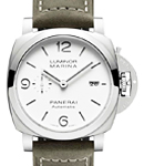 PAM 1314 - Luminor 3 Days in Steel on Green Leather Strap with White Dial