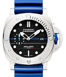 Pam 1162 - Submersible Paltrinieri Edition 47mm in Titanium on Blue Rubber Strap with Black Dial