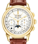 Perpetual Calendar Ref 5270J-001 Chronograph in Yellow Gold on Brown Crocodile Leather Strap with Silver Dial