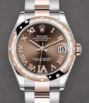 Mid Size Datejust 31mm in Steel with Rose Gold 24 Diamond Bezel on Oyster Bracelet with Chocolate Roman Dial - Diamond on 6