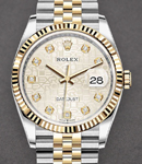 Datejust 36mm in Steel with Yellow Gold Fluted Bezel on Jubilee Bracelet with Silver Jubilee Diamond Dial