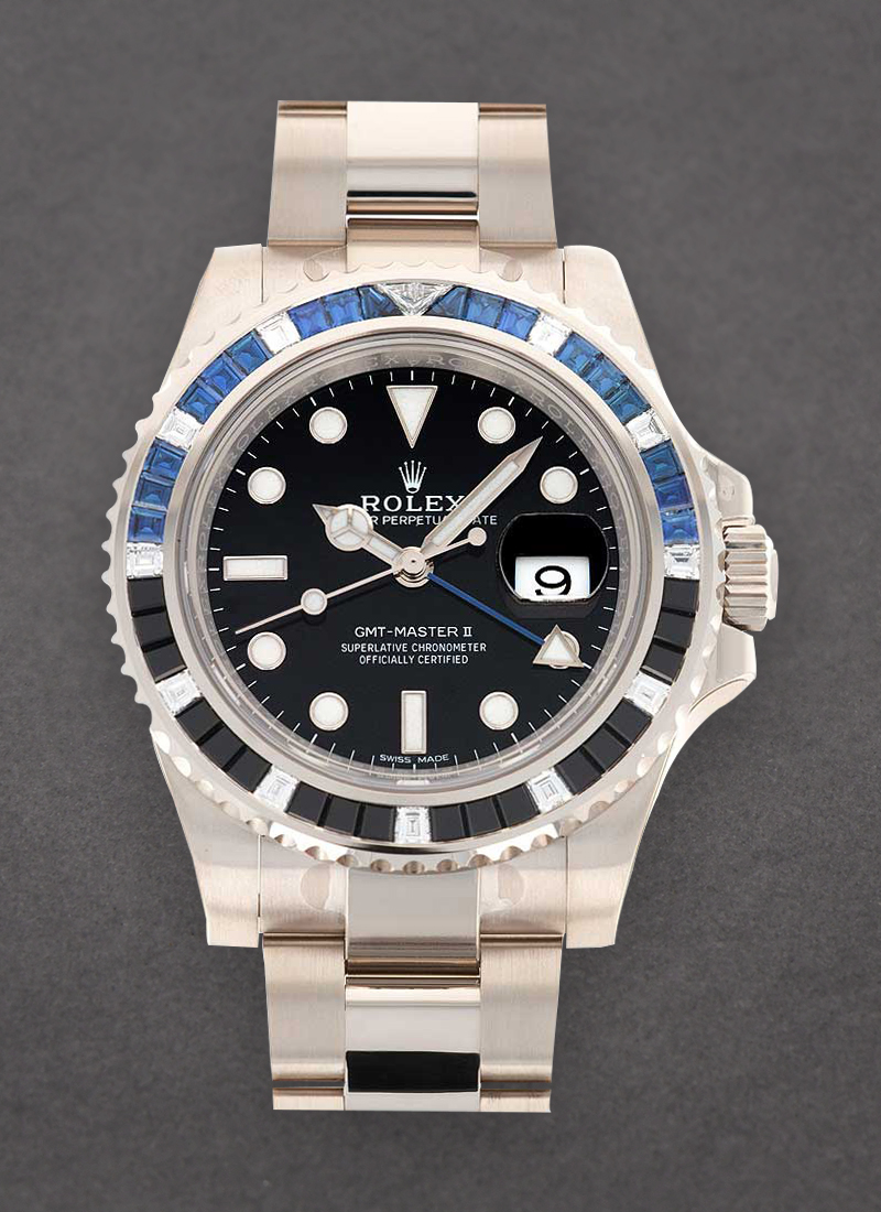 Pre-Owned Rolex GMT Master II in White Gold with Blue and Black Diamond Bezel