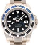 GMT Master II in White Gold with Blue and Black Diamond Bezel on Oyster Bracelet with Black Dial