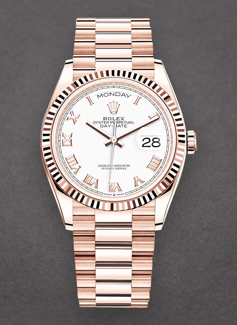 Rolex Unworn President Day-Date 36mm in Rose Gold with Fluted Bezel