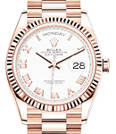 President Day-Date 36mm in Rose Gold with Fluted Bezel on President Bracelet with White Roman Dial