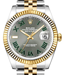 Datejust 36mm in Steel with Yellow Gold Fluted Bezel on Jubilee Bracelet with Slate Green Roman Dial