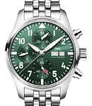 Pilot Chronograph 41mm Automatic in Steel on Steel Bracelet with Green Dial