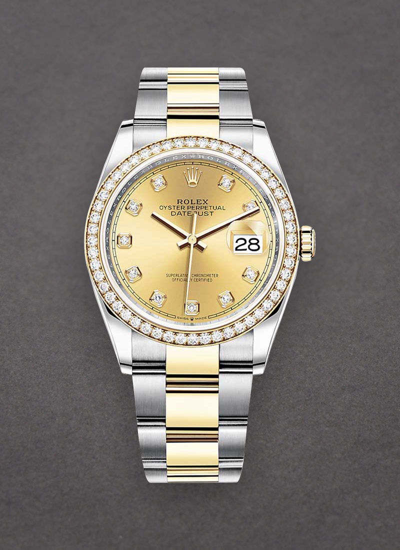 Pre-Owned Rolex Datejust 36mm in Steel with Yellow Gold Diamond Bezel