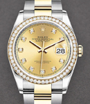 Datejust 36mm in Steel with Yellow Gold Diamond Bezel on Oyster Bracelet with Champagne Diamond Dial