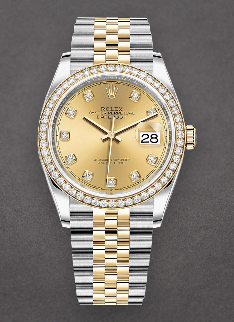 Pre-Owned Rolex Datejust 36mm in Steel with Yellow Gold Diamond Bezel