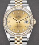 Datejust 36mm in Steel with Yellow Gold Diamond Bezel on Jubilee Bracelet with Champagne Diamond Dial