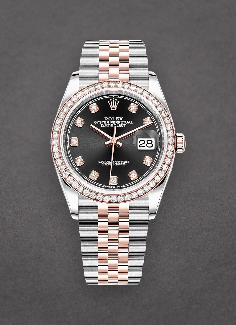 Pre-Owned Rolex Datejust 36mm in Steel with Rose Gold Diamond Bezel