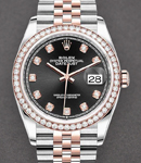 Datejust 36mm in Steel with Rose Gold Diamond Bezel on Jubilee Bracelet with Black Diamond Dial