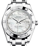 Masterpiece Midsize White Gold with 12 Diamond Bezel on Pearlmaster Bracelet with MOP Roman Dial