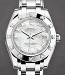 Masterpiece Midsize White Gold with 12 Diamond Bezel on Pearlmaster Bracelet with MOP Roman Dial