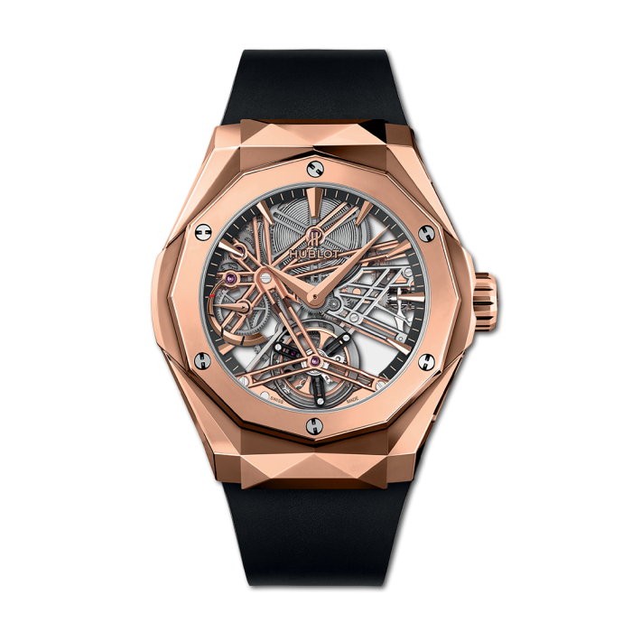 Classic Fusion Tourbillon Power Reserve 5 days Orlinski in Rose Gold on Black Rubber Strap with Skeleton Dial