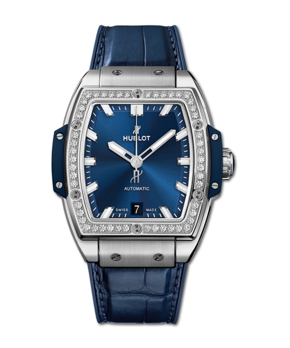 Spirit of Big Bang 39mm in Titanium with Diamond Bezel on Blue Rubber Strap with Blue Dial