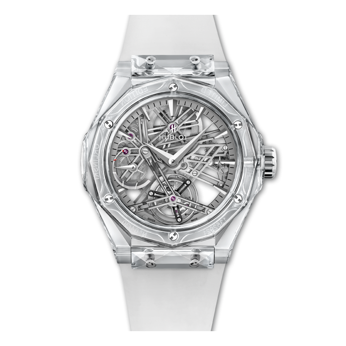Classic Fusion Tourbillon Power Reserve 5 Days Orlinski in Sapphire Crystal on White Rubber Strap with Skeleton Dial