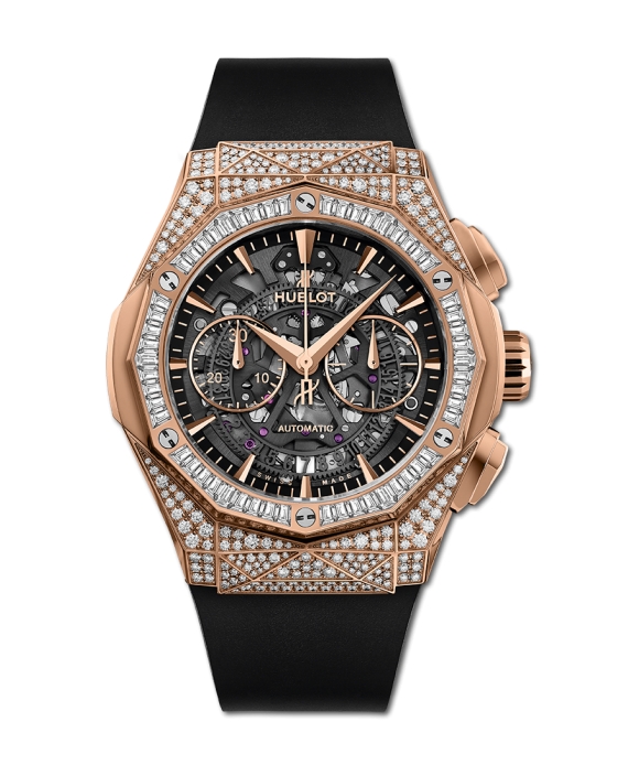 Orlinski Classic Fusion Aerofusion in King Gold with Diamond Bezel and Lugs on Black Rubber Strap with Skeleton Dial