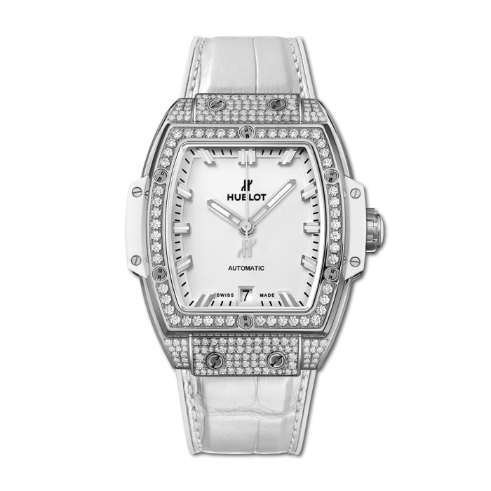 Spirit of Big Bang 39mm in Titanium with Diamond Bezel and Lugs on White Rubber & Leather Strap with Matte White Dial