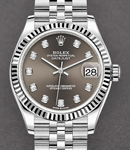 Mid Size 31mm Datejust in Steel with Fluted Bezel on Steel Jubilee Bracelet with Dark Grey Diamond Dial